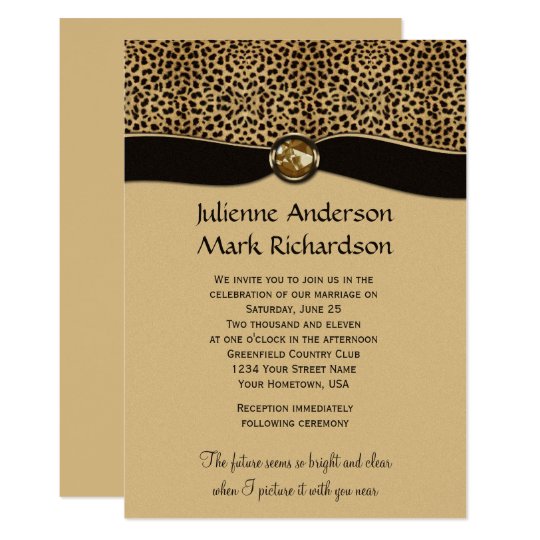 Leopard Print Faux Ribbon Jewel Wedding Invitation Zazzle Leopard Print Faux Ribbon Jewel Wedding Invitation