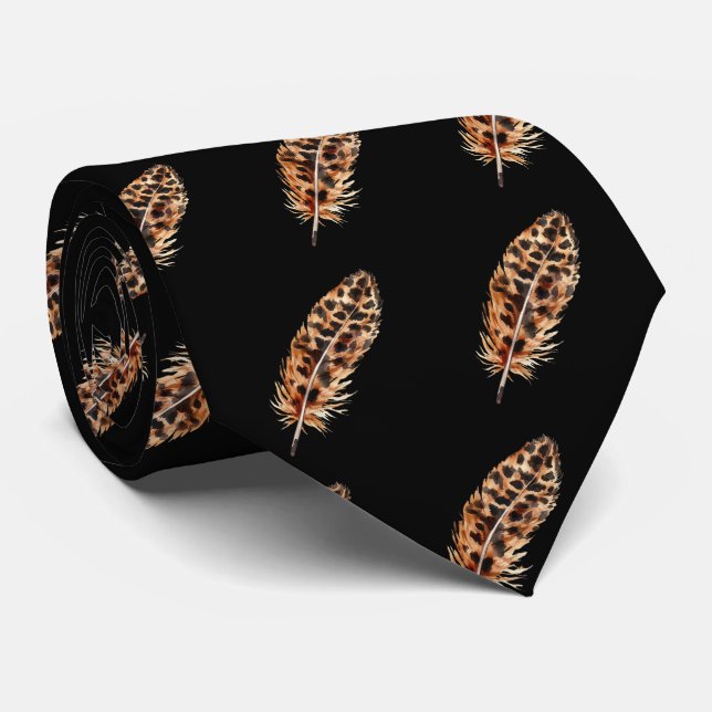 Leopard Print Feather Pattern Neck Tie (Rolled)