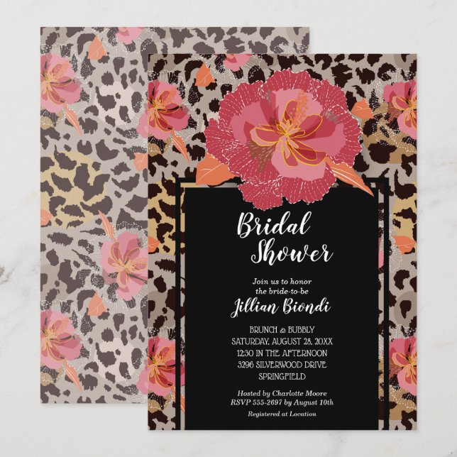 Leopard Print Floral Bridal Shower Invitation (Front/Back)