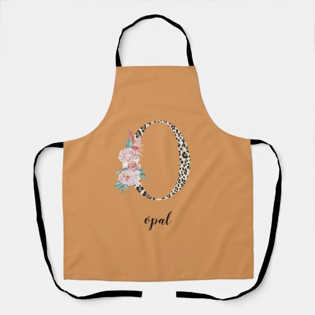 Leopard Print Floral O Monogram Apron (Front)