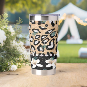 Leopard Print Floral White Magnolia Insulated Tumbler