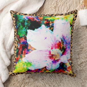 Leopard Print Flower Patch Throw Pillow
