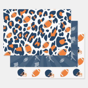 Leopard Print & Football Game Day Pattern Wrapping Paper Sheets