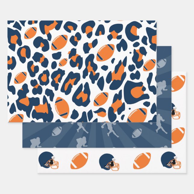 Leopard Print & Football Game Day Pattern Wrapping Paper Sheets (Set)