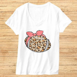 Leopard Print Football with Pink Bow Illustration T-Shirt