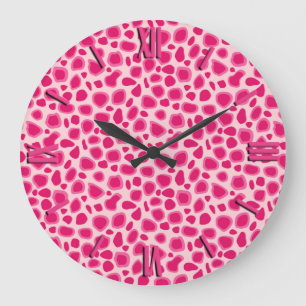 Leopard Print - Fuchsia and light pink Large Clock