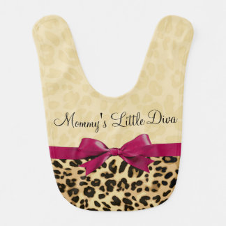 Leopard Print Fuchsia Pink Bow Girl Bib