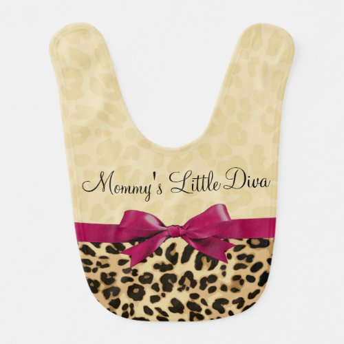 Leopard Print Fuchsia Pink Bow Girl Bib