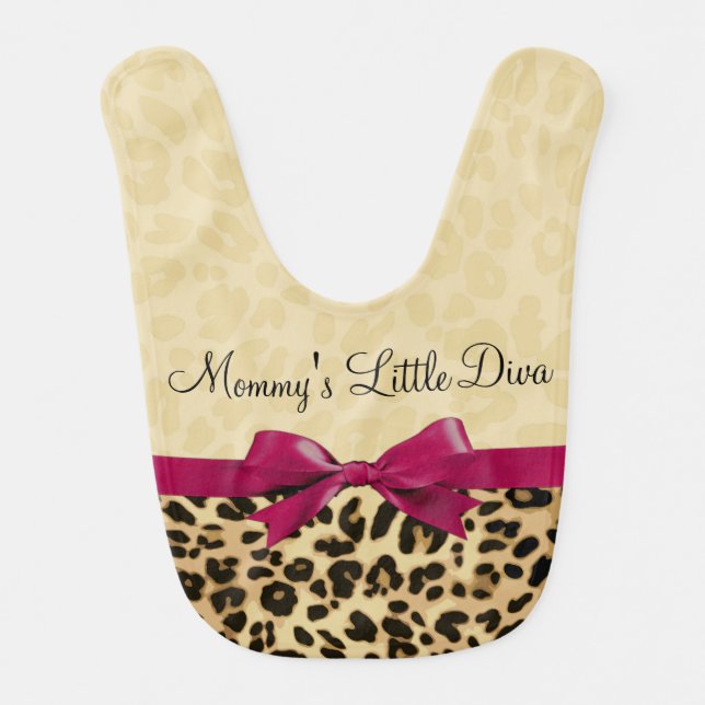 Leopard Print Fuchsia Pink Bow Girl Bib (Front)