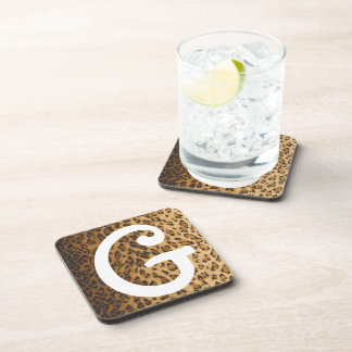 Leopard Print G monogram initials Beverage Coaster