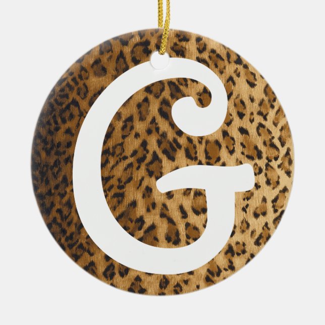 Leopard Print G monogram initials Ceramic Ornament (Front)
