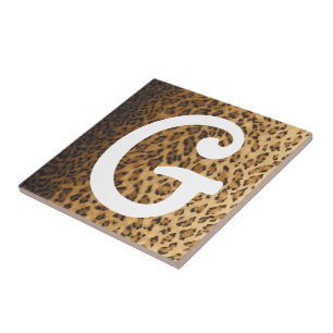 Leopard Print G monogram initials Tile