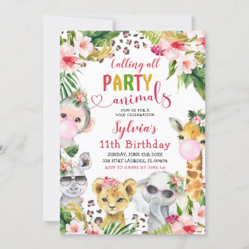 Leopard Print Girl Safari Animals Birthday Party Invitation