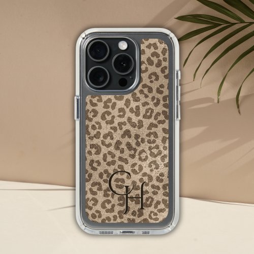 Leopard Print Glam Gold Brown Monogrammed Modern iPhone 15 Pro Case