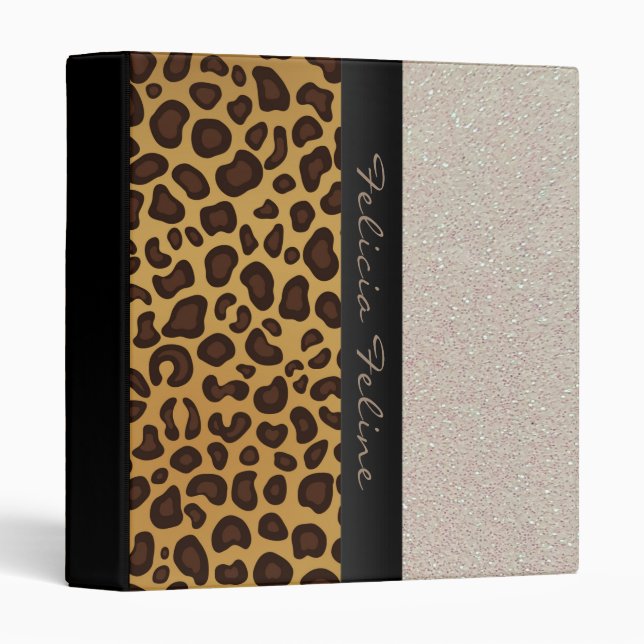 Leopard Print Glitter Personalized Glam Girly Binder (Front/Spine)