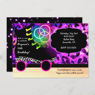 Leopard Print Glow Skate Roller Skating Invitation
