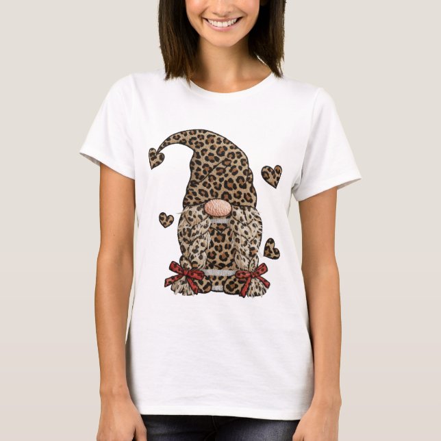Leopard Print Gnome PNG Sublimation Design Leopard T-Shirt (Front)