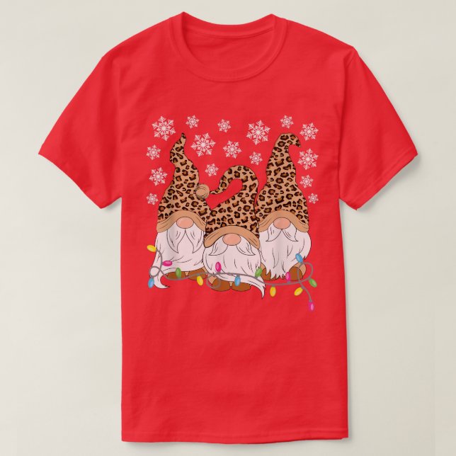 Leopard Print Gnomes Xmas Funny Christmas Gnome Me T-Shirt (Design Front)