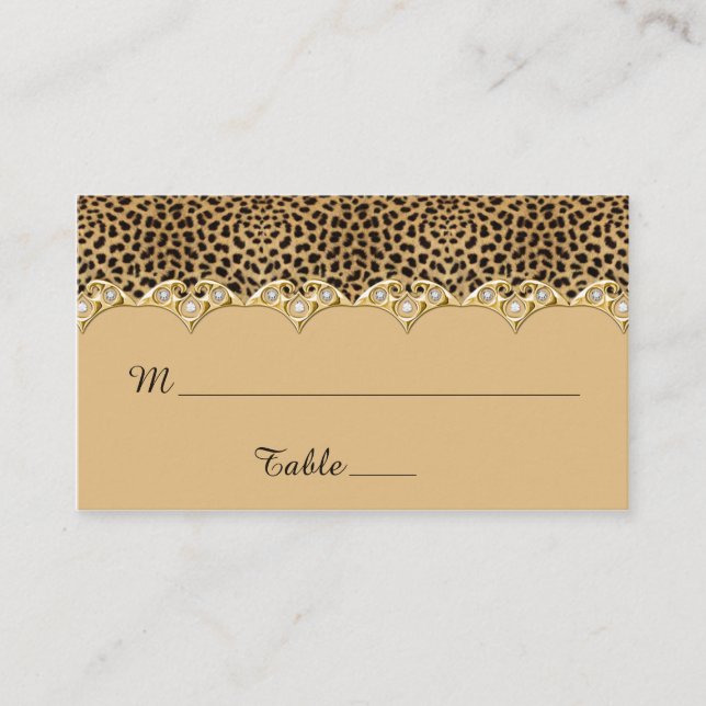 Leopard Print Gold and Diamonds Place Cards (Front)