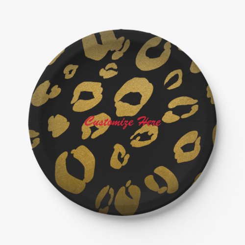 Leopard Print Gold  Black Chic Glam Party Plates
