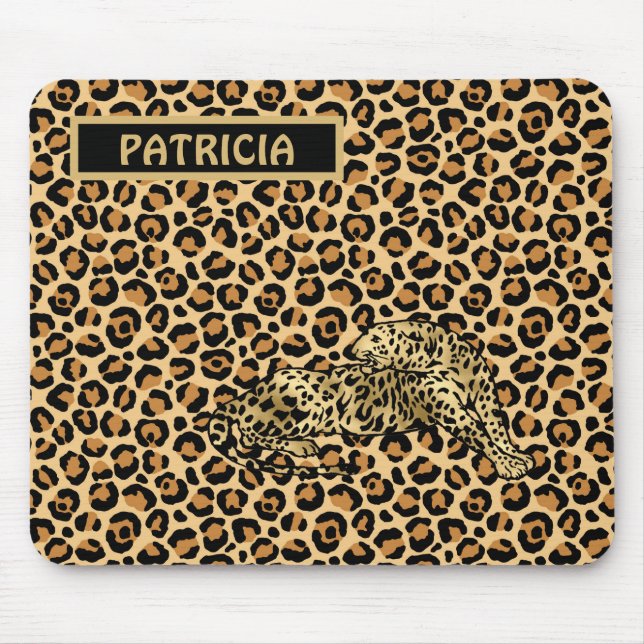 Leopard Print Gold Brown Funky Fun Name   Mouse Pad (Front)
