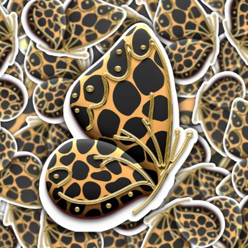 Leopard Print Gold Butterfly  Die_Cut Sticker