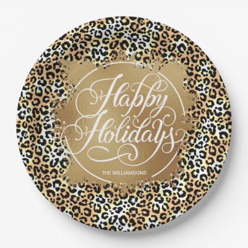 Leopard Print Gold Faux Foil Holidays Paper Plates