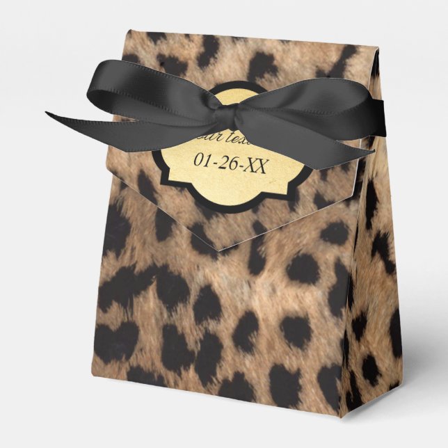 Leopard Print & Gold Foil Chic Party Favor Boxes (Front Side)