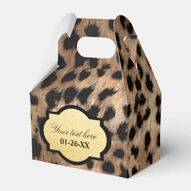Leopard Print & Gold Foil Chic Treat Party Favor Boxes (Front Side)