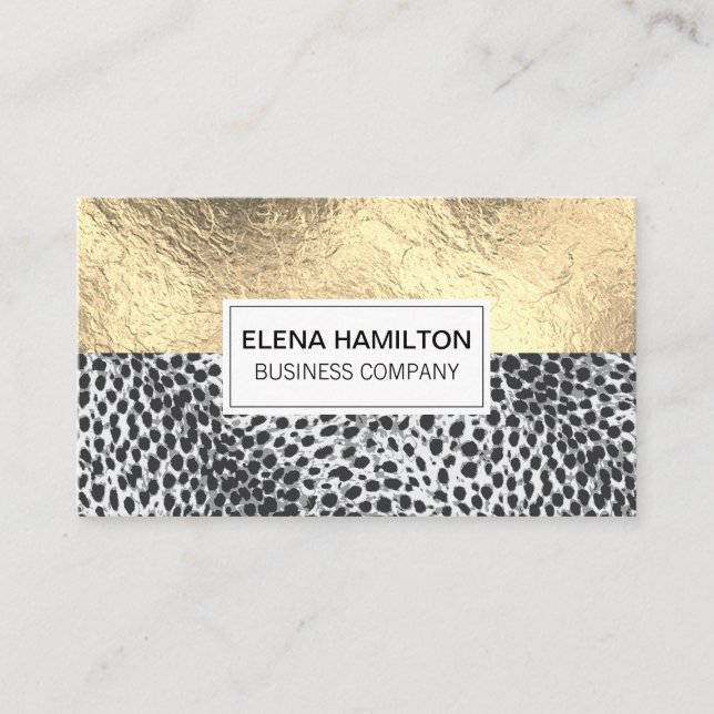 Leopard Print | Gold Foil Color Block Business Card (Front)