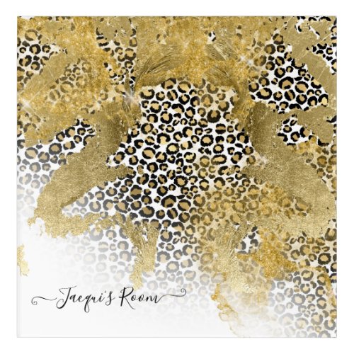 Leopard Print Gold Glitter Girly Chic Name Room Acrylic Print