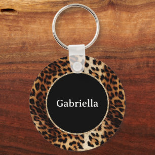 Leopard Print Gold Glitter Sparkle Frame Keychain