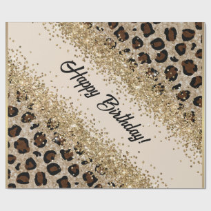 Leopard Print Gold Glitter Wrapping Paper