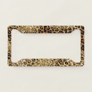Leopard Print Gold Glitzy Sparkle Glitter  License Plate Frame