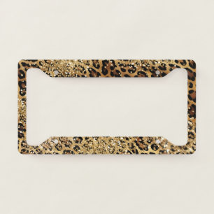 Leopard Print Gold Glitzy Sparkle Glitter  License Plate Frame