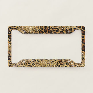 Leopard Print Gold Glitzy Sparkle Glitter License Plate Frame