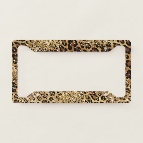 Leopard Print Gold Glitzy Sparkle Glitter  License Plate Frame
