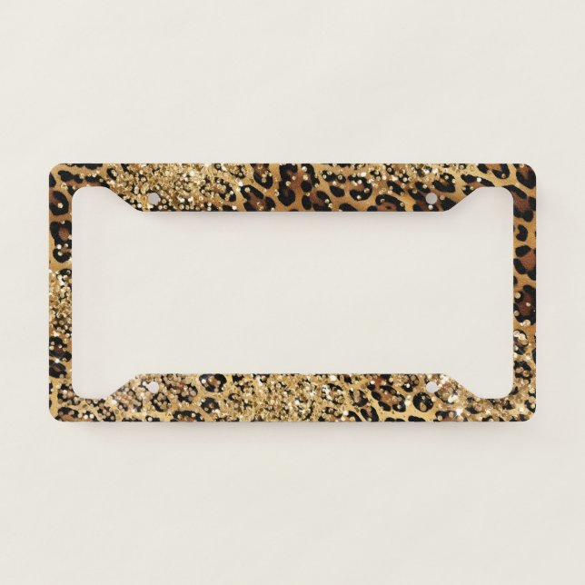 Leopard Print Gold Glitzy Sparkle Glitter  License Plate Frame (Front)