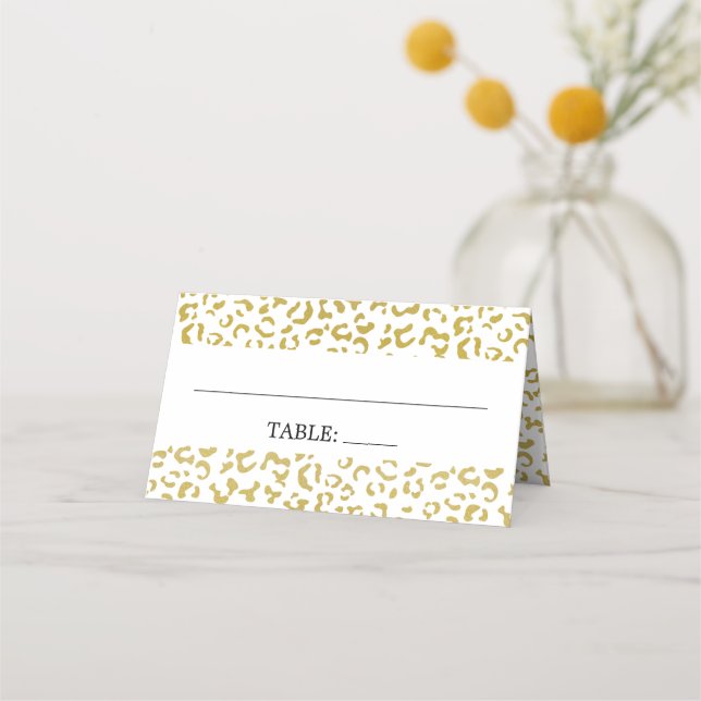 Leopard Print, Gold Leopard, Animal Print, Wedding Place Card (Front)