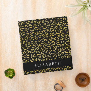 Leopard Print, Gold Leopard, Glitter, Your Name 3 Ring Binder