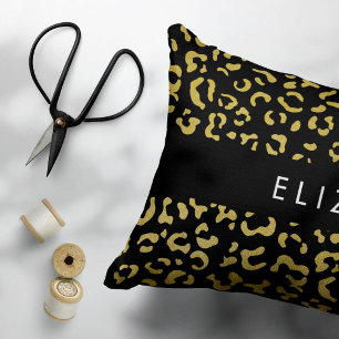 Leopard Print, Gold Leopard, Glitter, Your Name Accent Pillow