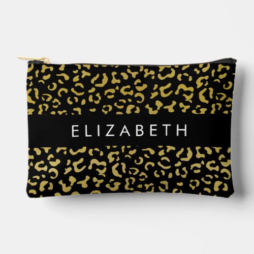 Leopard Print Gold Leopard Glitter Your Name Accessory Pouch
