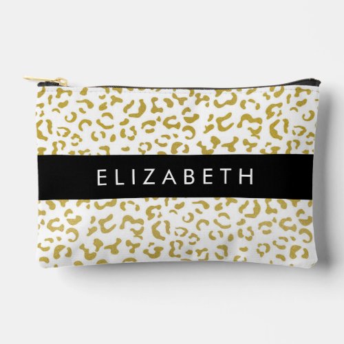 Leopard Print Gold Leopard Glitter Your Name Accessory Pouch