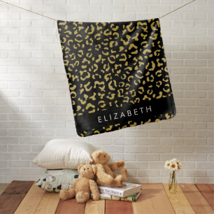 Leopard Print, Gold Leopard, Glitter, Your Name Baby Blanket