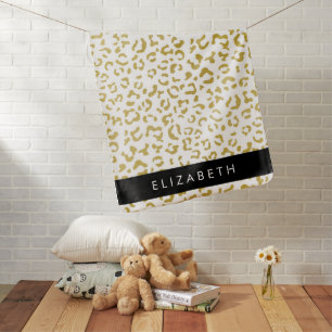 Leopard Print, Gold Leopard, Glitter, Your Name Baby Blanket