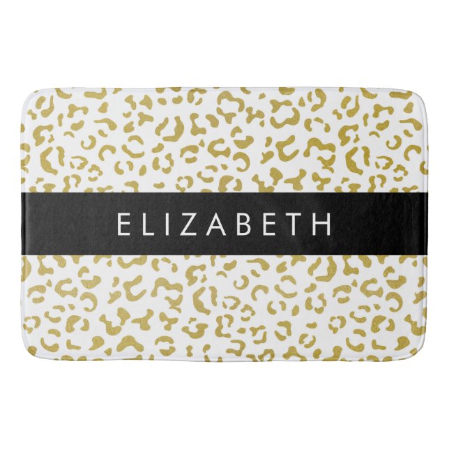 Leopard Print, Gold Leopard, Glitter, Your Name Bath Mat (Front)