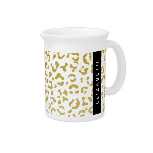 Leopard Print, Gold Leopard, Glitter, Your Name Beverage Pitcher