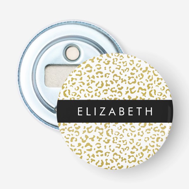 Leopard Print, Gold Leopard, Glitter, Your Name Bottle Opener (Front)