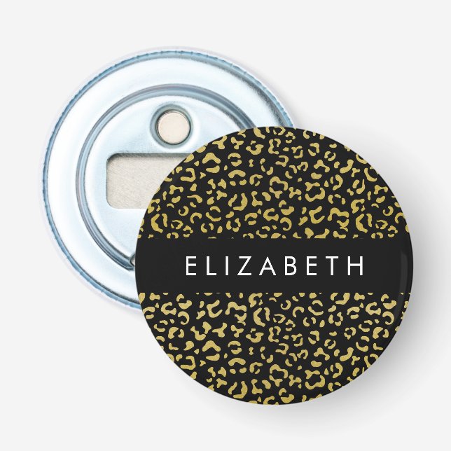 Leopard Print, Gold Leopard, Glitter, Your Name Bottle Opener (Front)