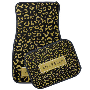 Leopard Print, Gold Leopard, Glitter, Your Name Car Floor Mat